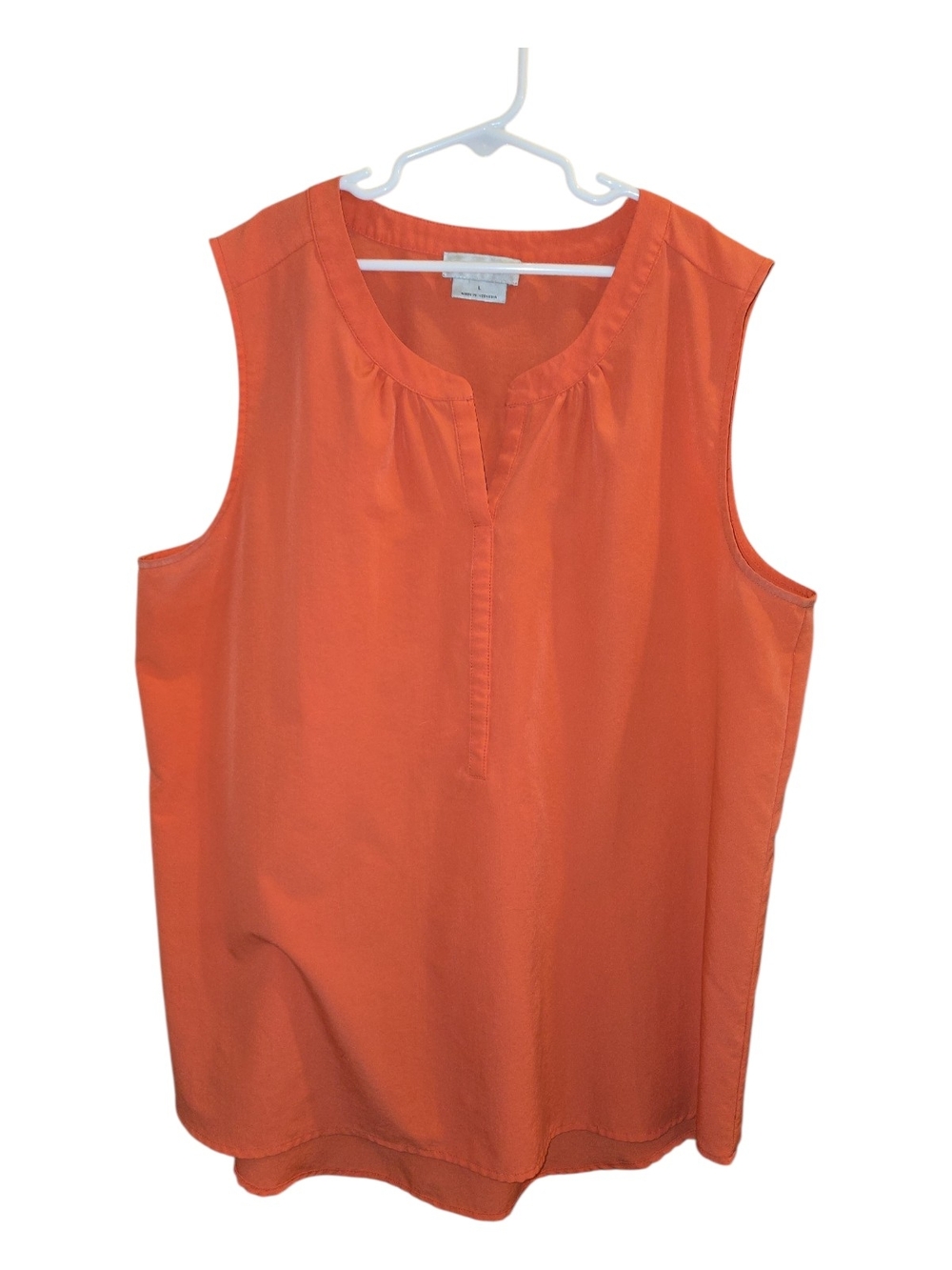 Van Heusen L Orange Sleeveless Split-Neck Blouse Shirt Top Camisole Layer Summer